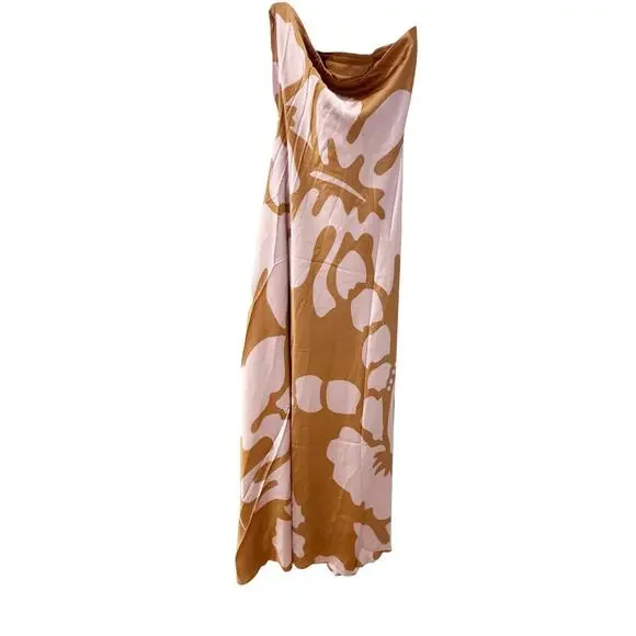 Hutch Women's Strapless Column Satin Maxi Dress Brown Purple Print Size M NWOT
